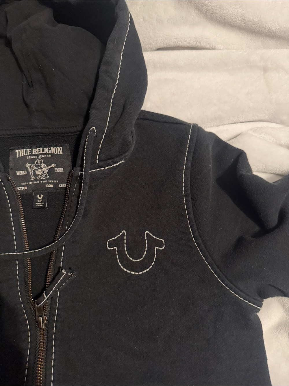 True Religion Kids Black Hooded Zip-Up Jacket with Contrast Stitching